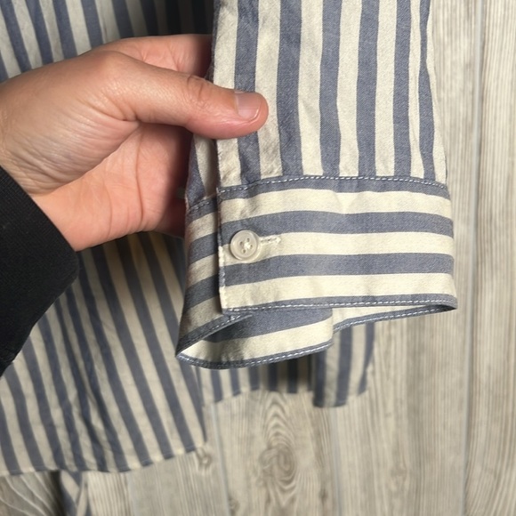 Chico's Blue and White Striped Button-Down Shirt - Picture 5 of 5